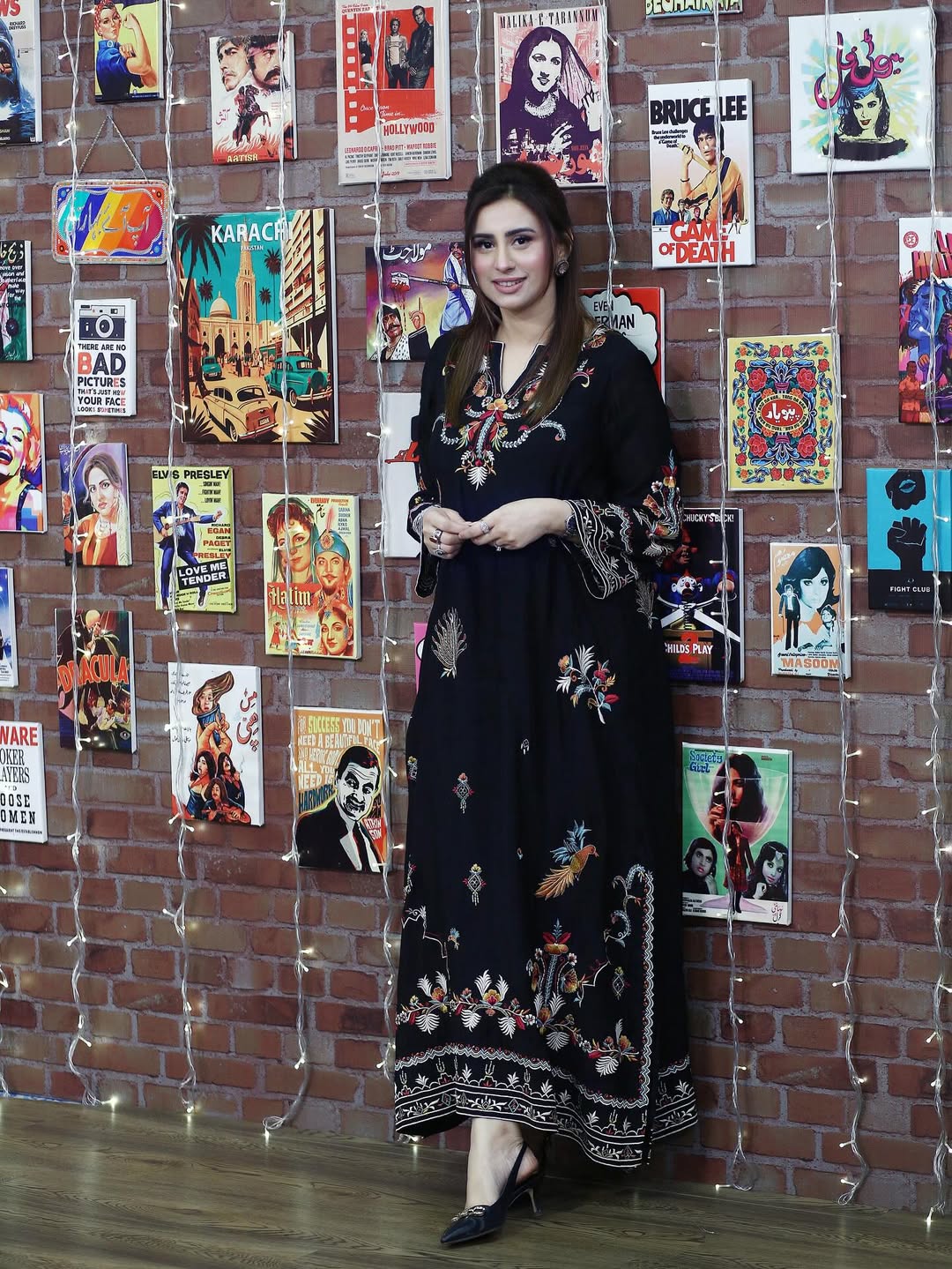 Multi Black embroidered cotton shirt and trouser set for everyday elegance